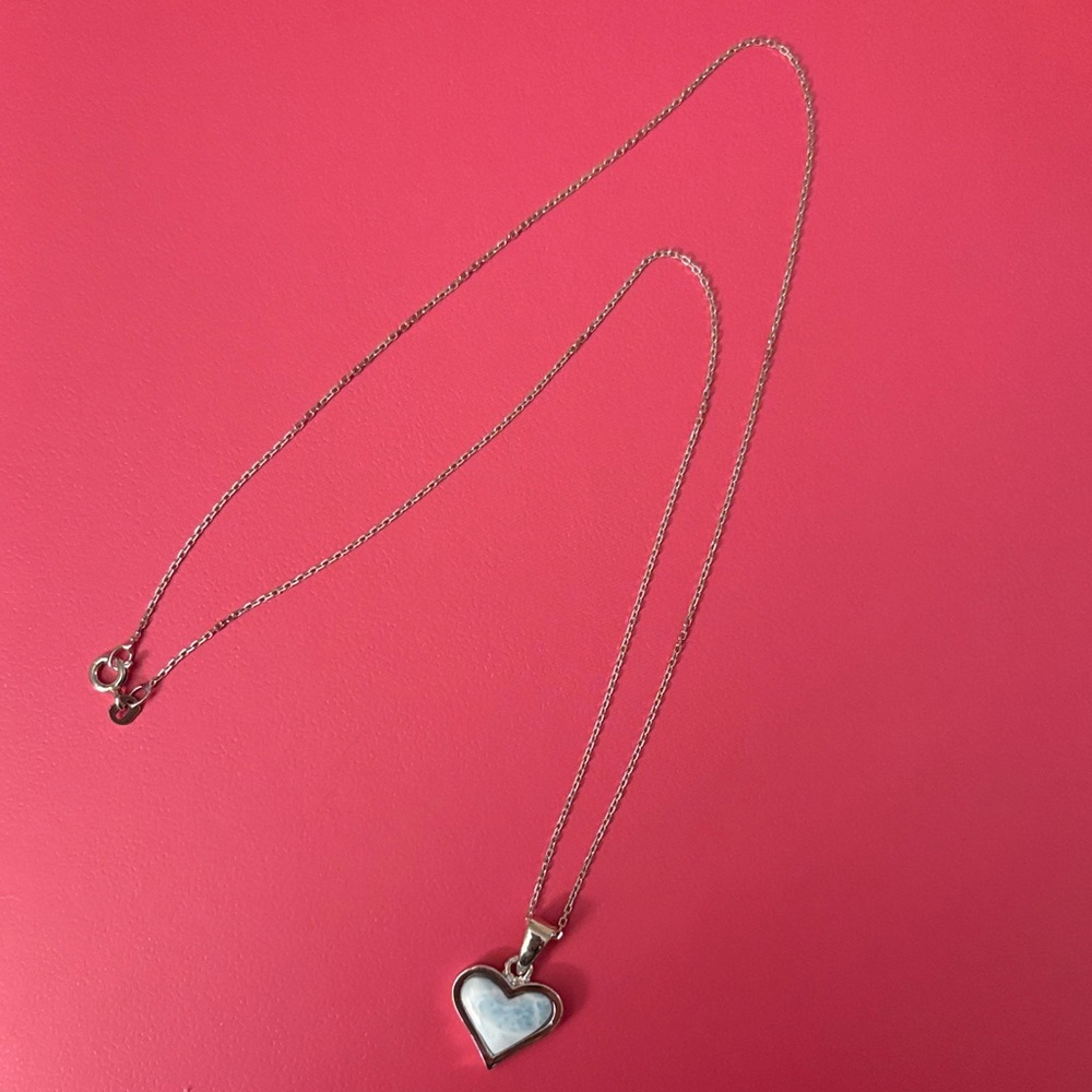 Sterling Silver Larimar Heart Pendant Necklace. Brand New.